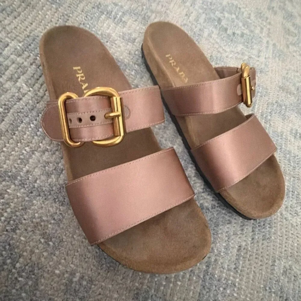 Prada Buckle Slides Rose Gold size 39.5